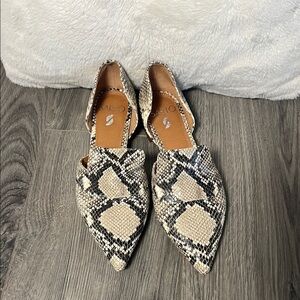 SARTO By Franco Sarto Snake-Print Pointed D'Orsay Flats in Beige and Black